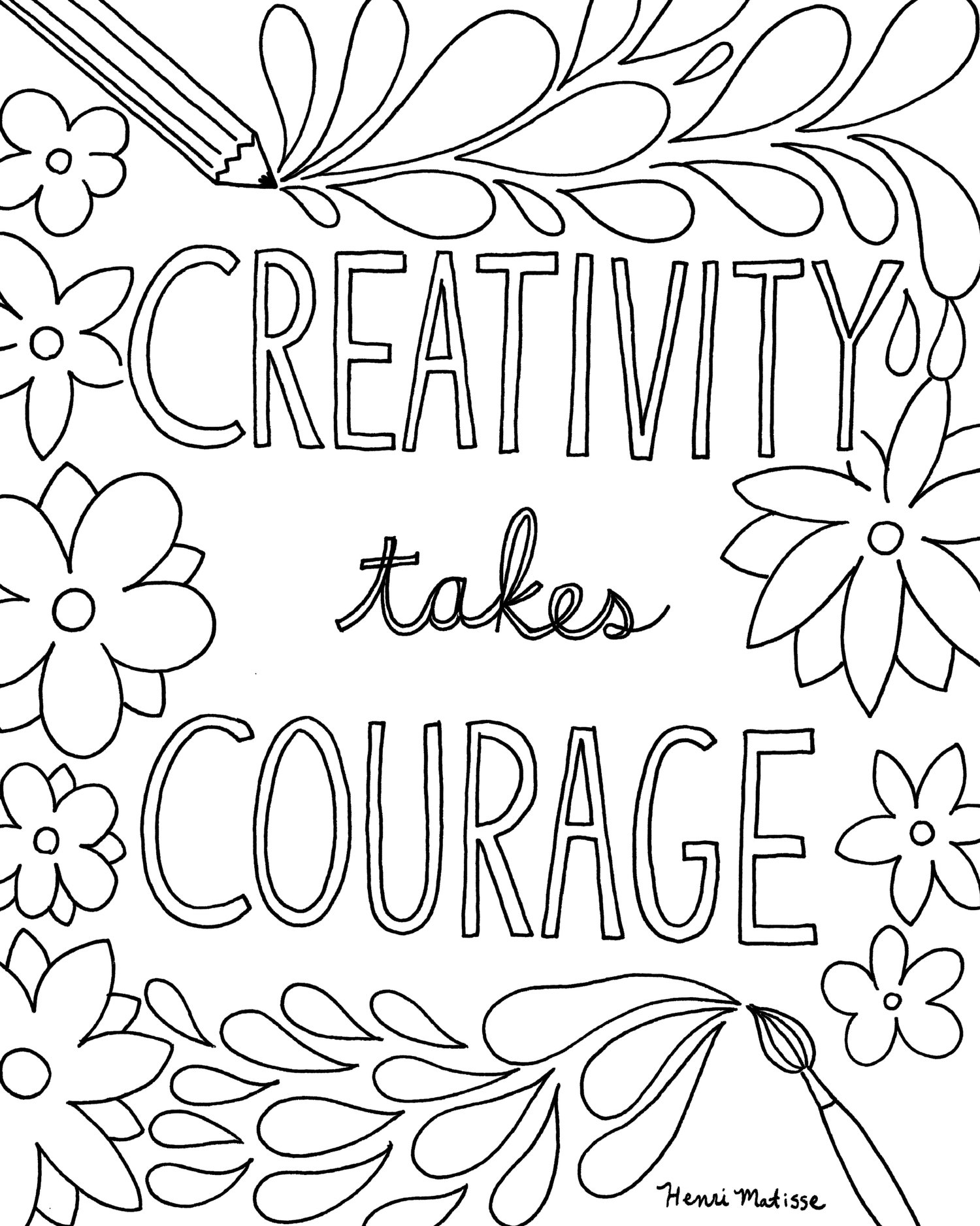 Coloring book page download creativity takes courage free â jessie unicorn moore