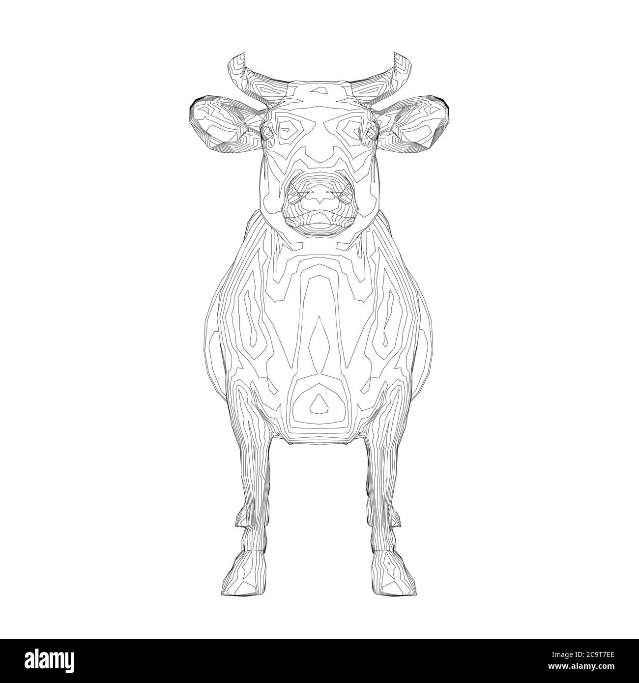 Wireframe of a cow from black lines on a white background front view d vector illustration stock vector image art