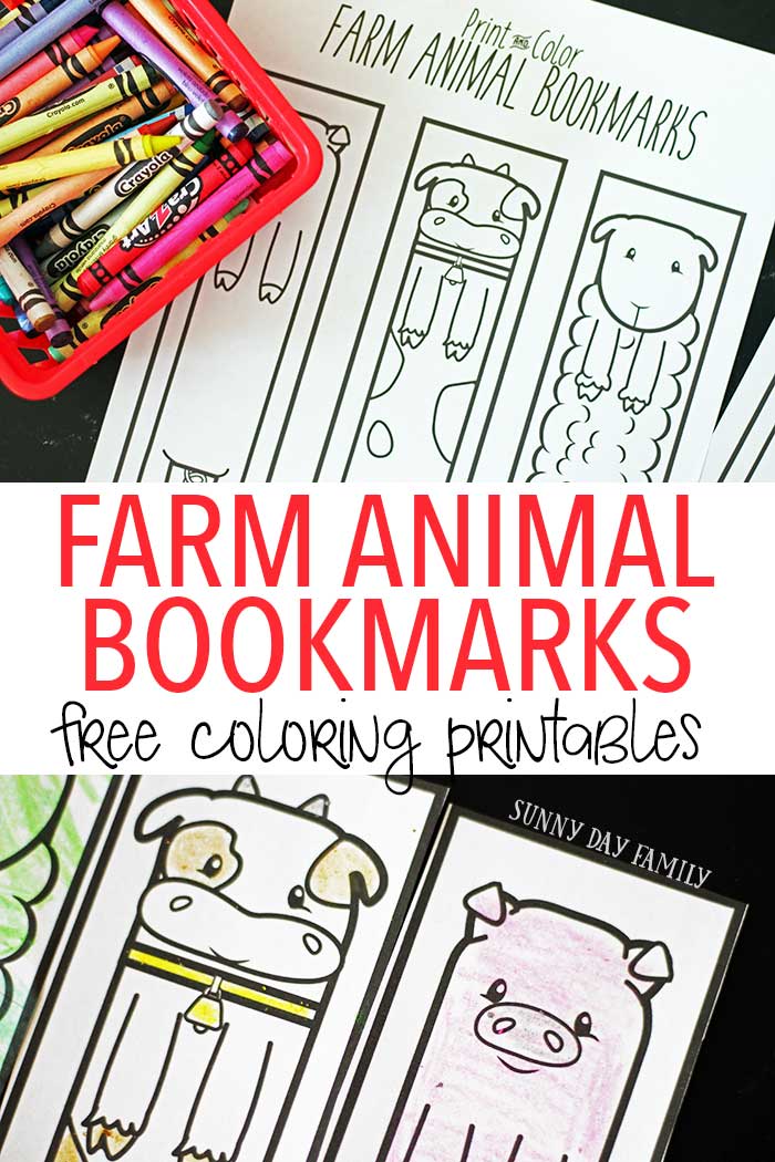 Free printable farm animal bookmarks for kids to color sunny day family