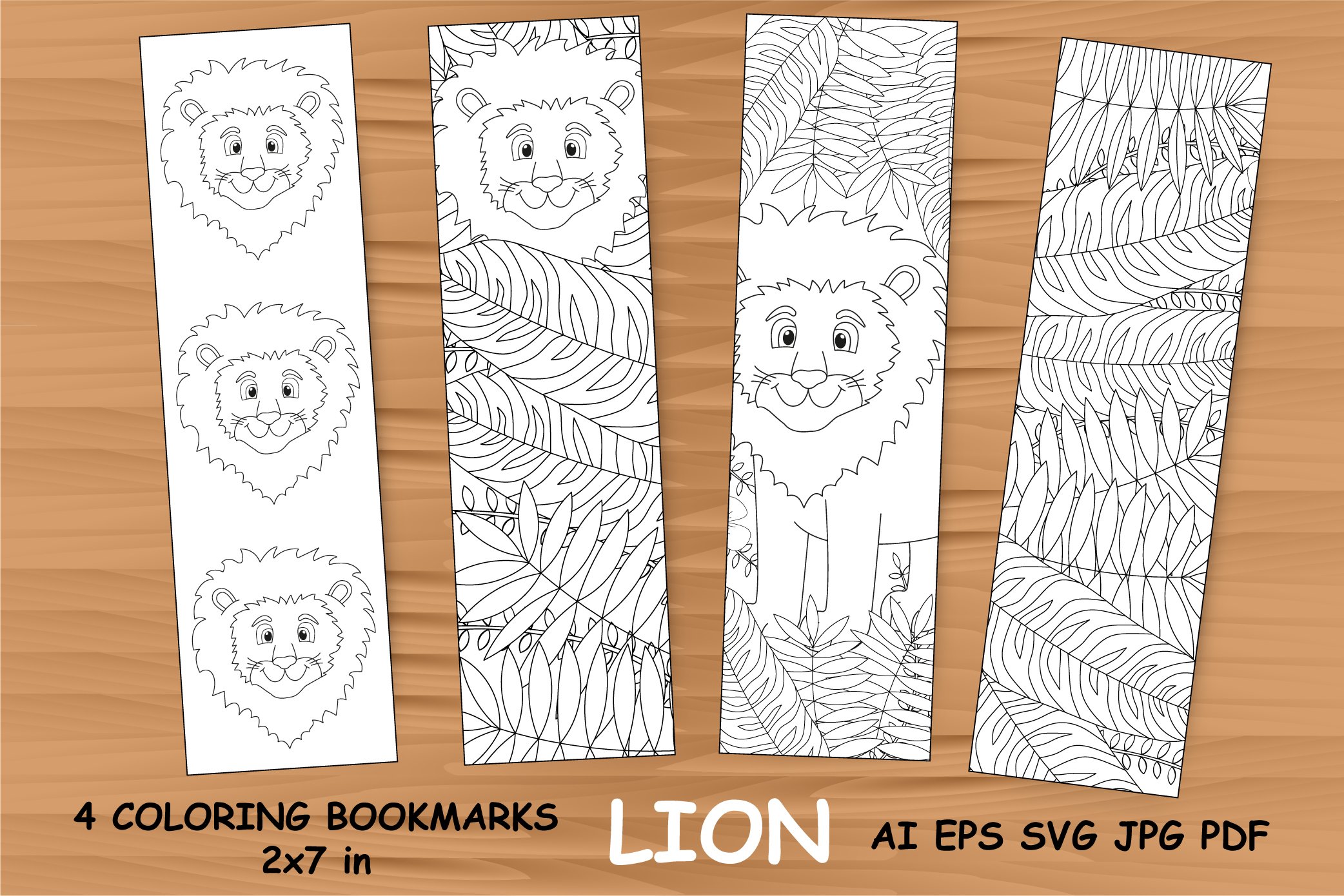 Lion coloring bookmarks