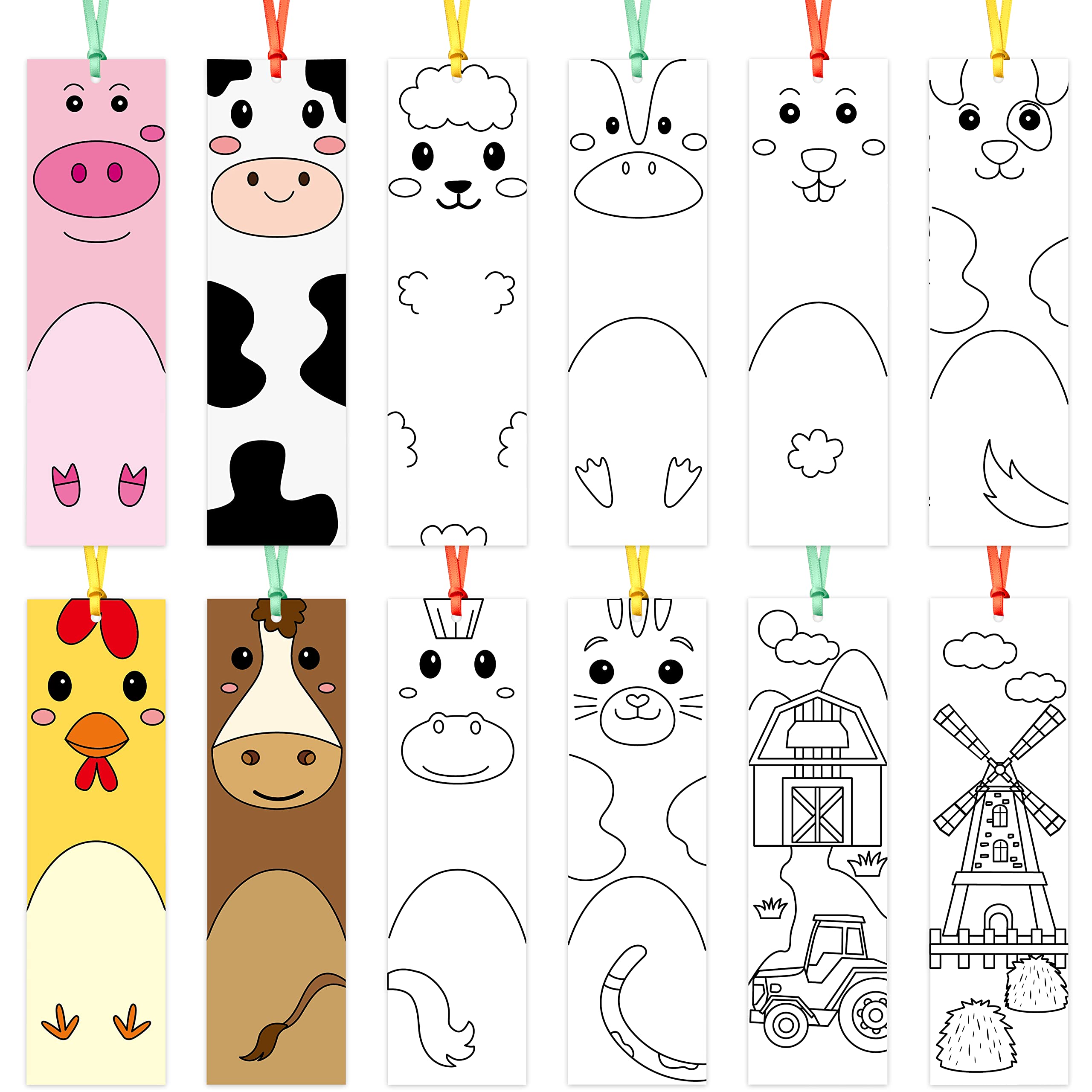 Pcs farm animals color your own bookmarks for kids animal theme diy coloring blank bookmark classroom art craft supplies for teachers students birthday gift party reward goodie fillers office products