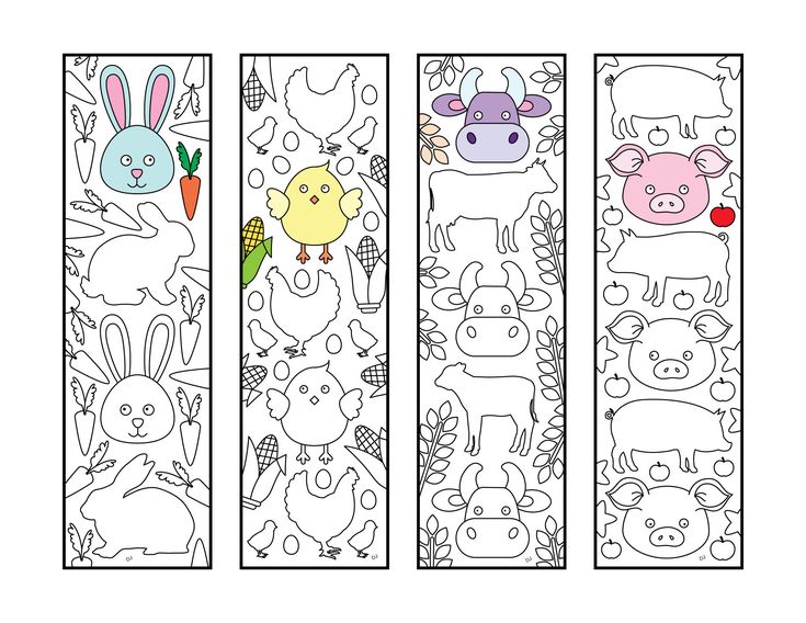 Cute farm animal bookmarks pdf coloring page bunny