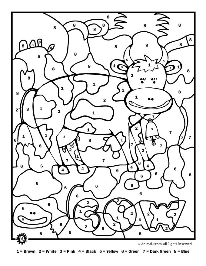 Color by number farm animal cow color by numbers coloring books coloring pages to print