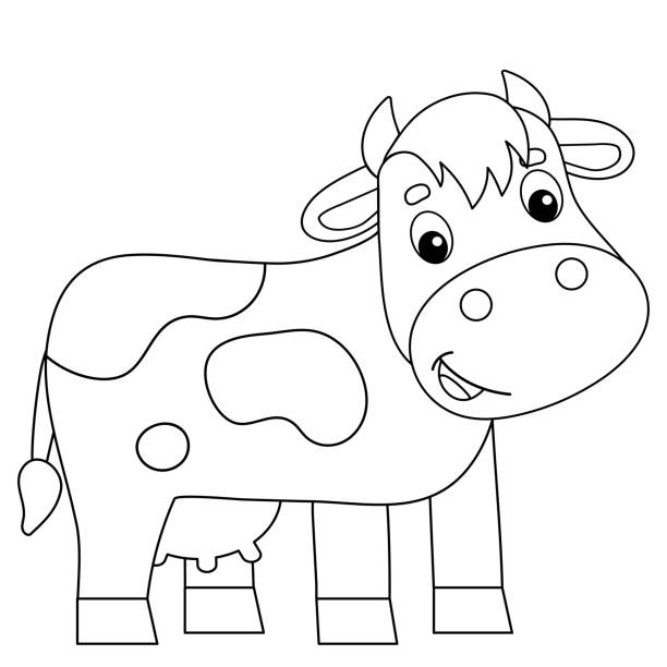 Coloring page outline of cartoon cow farm animals coloring book for kids stock illustration