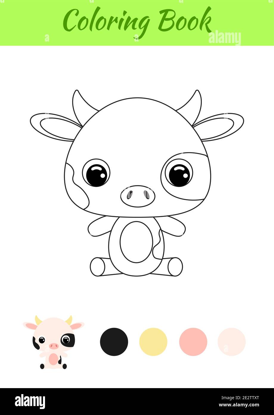 Coloring book little baby cow sitting coloring page for kids educational activity for preschool years kids and toddlers with cute animal stock vector image art