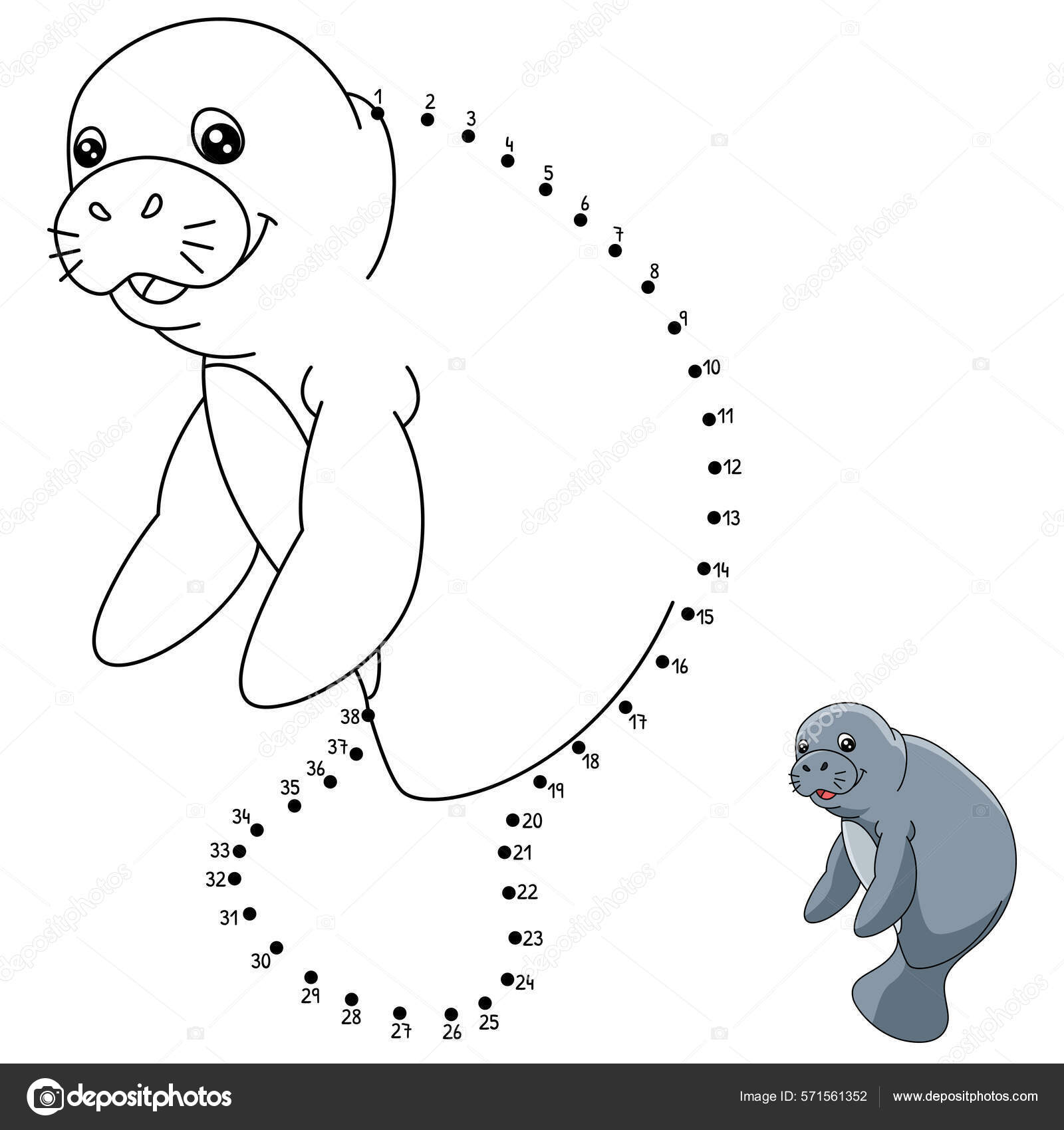 Dot to dot manatee coloring page for kids stock vector by abbydesign