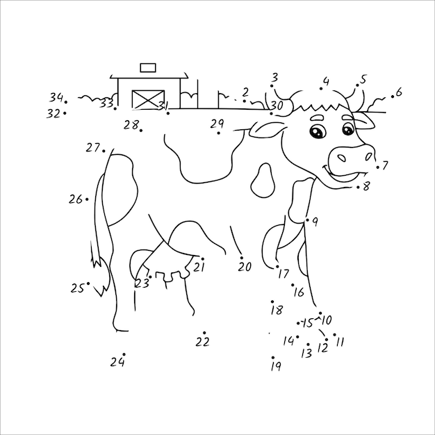 Premium vector cow dot to dot coloring page for kids
