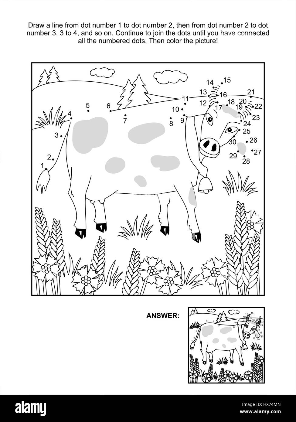 Connect the dots picture puzzle and coloring page