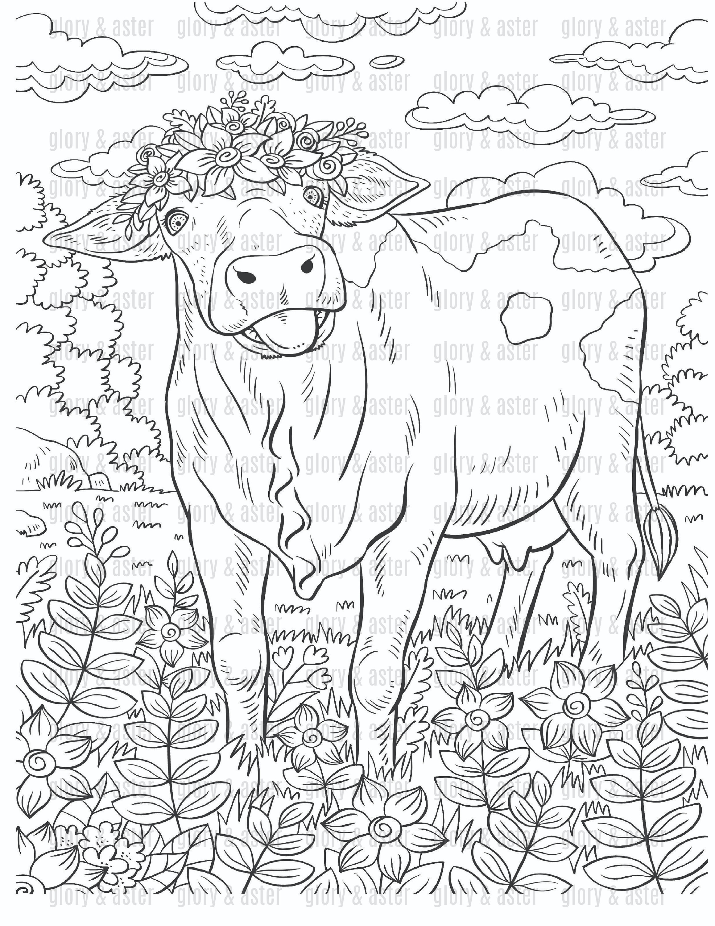 Cow printable coloring page adult coloring book instant download coloring sheets cute animals coloring printable zentangle