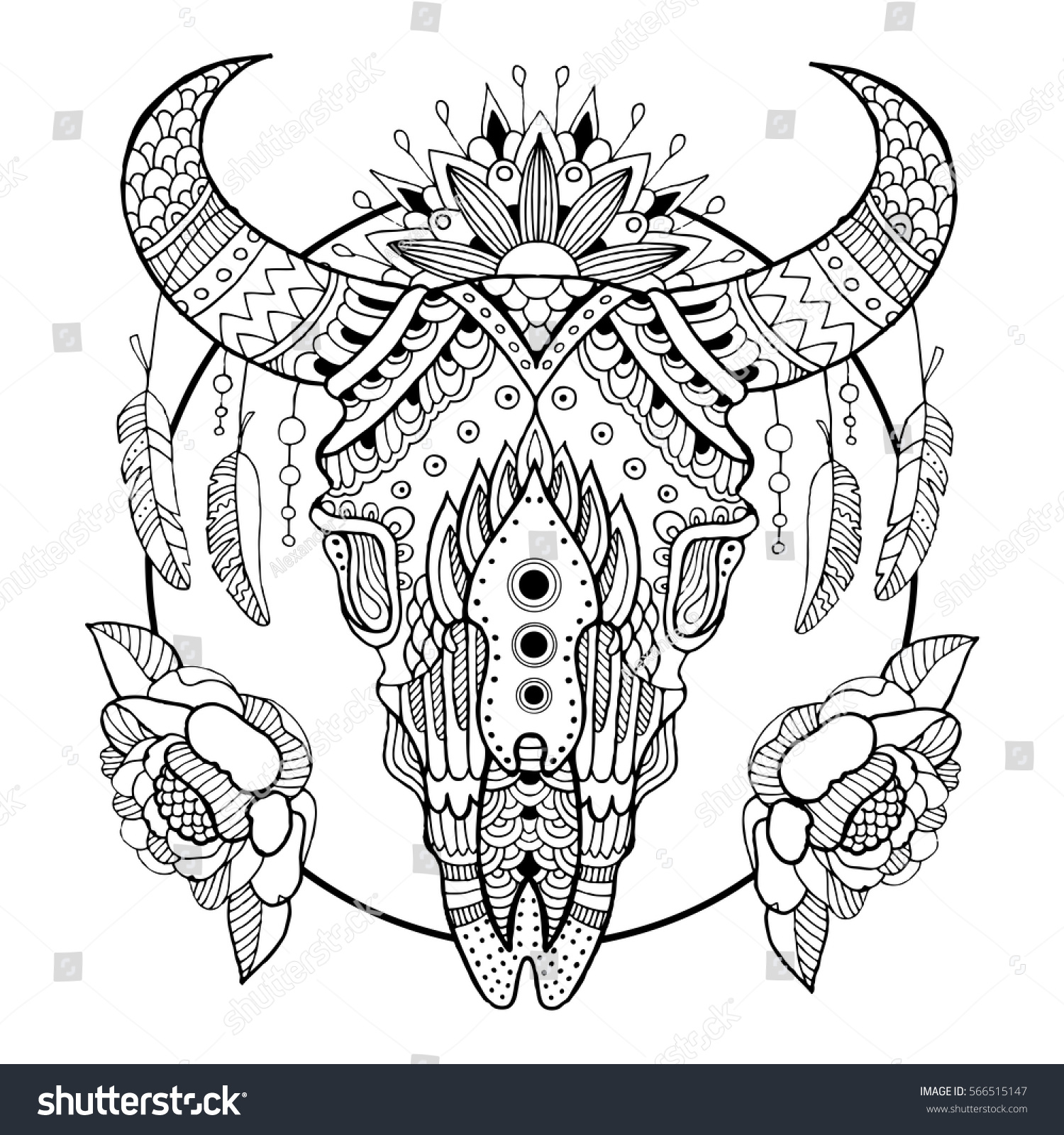 Hakuun cow skull coloring book vector illustration liittyvã vektorikuva rojaltivapaa