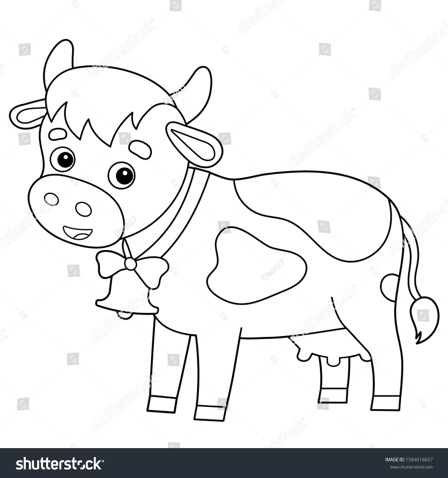Coloring page outline cartoon cow bell stock vector royalty free