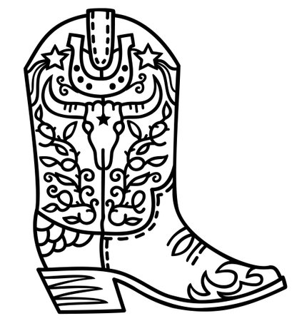 Cowboy boot coloring page cliparts stock vector and royalty free cowboy boot coloring page illustrations