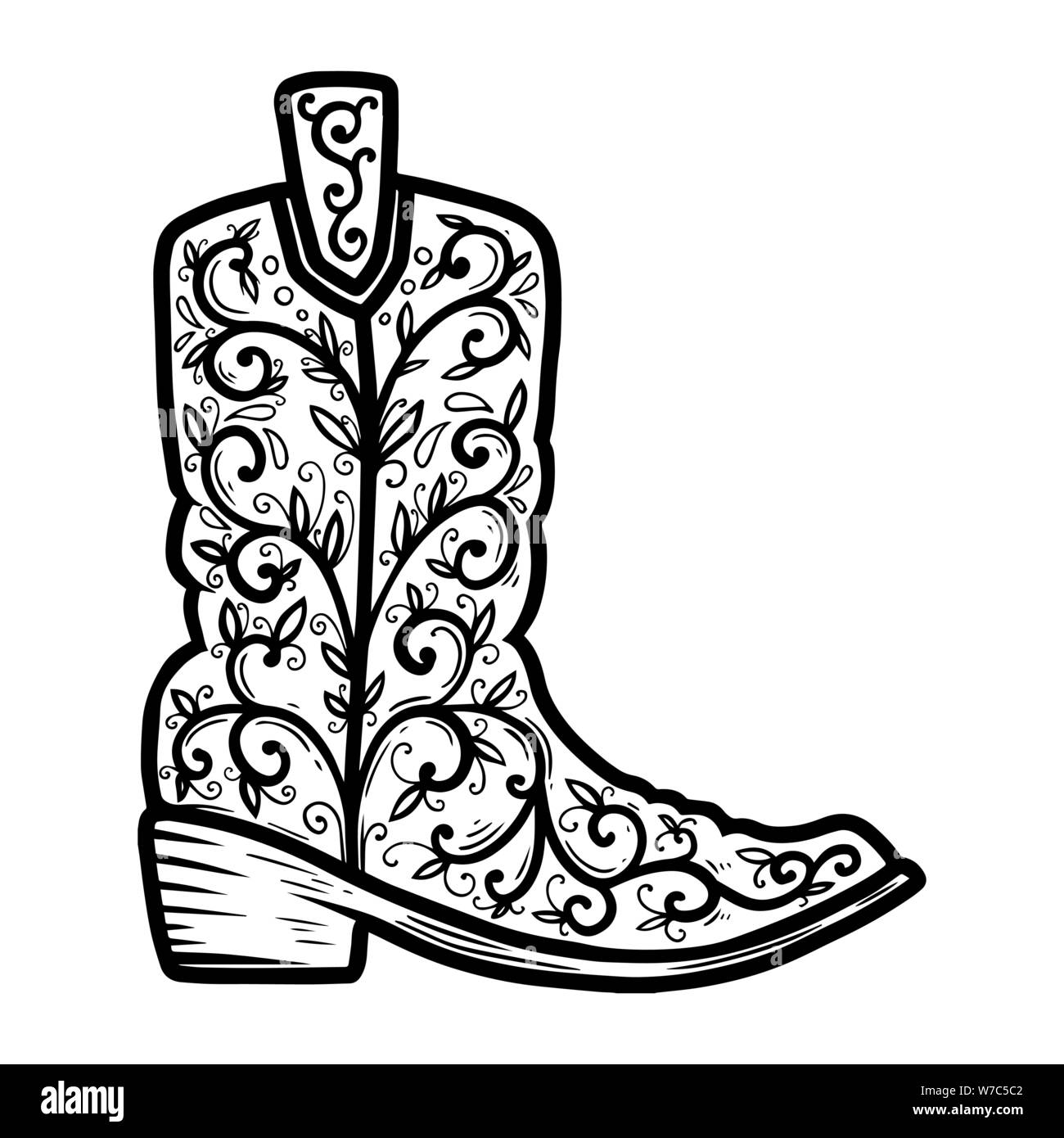 Cowboy boot pattern black and white stock photos images