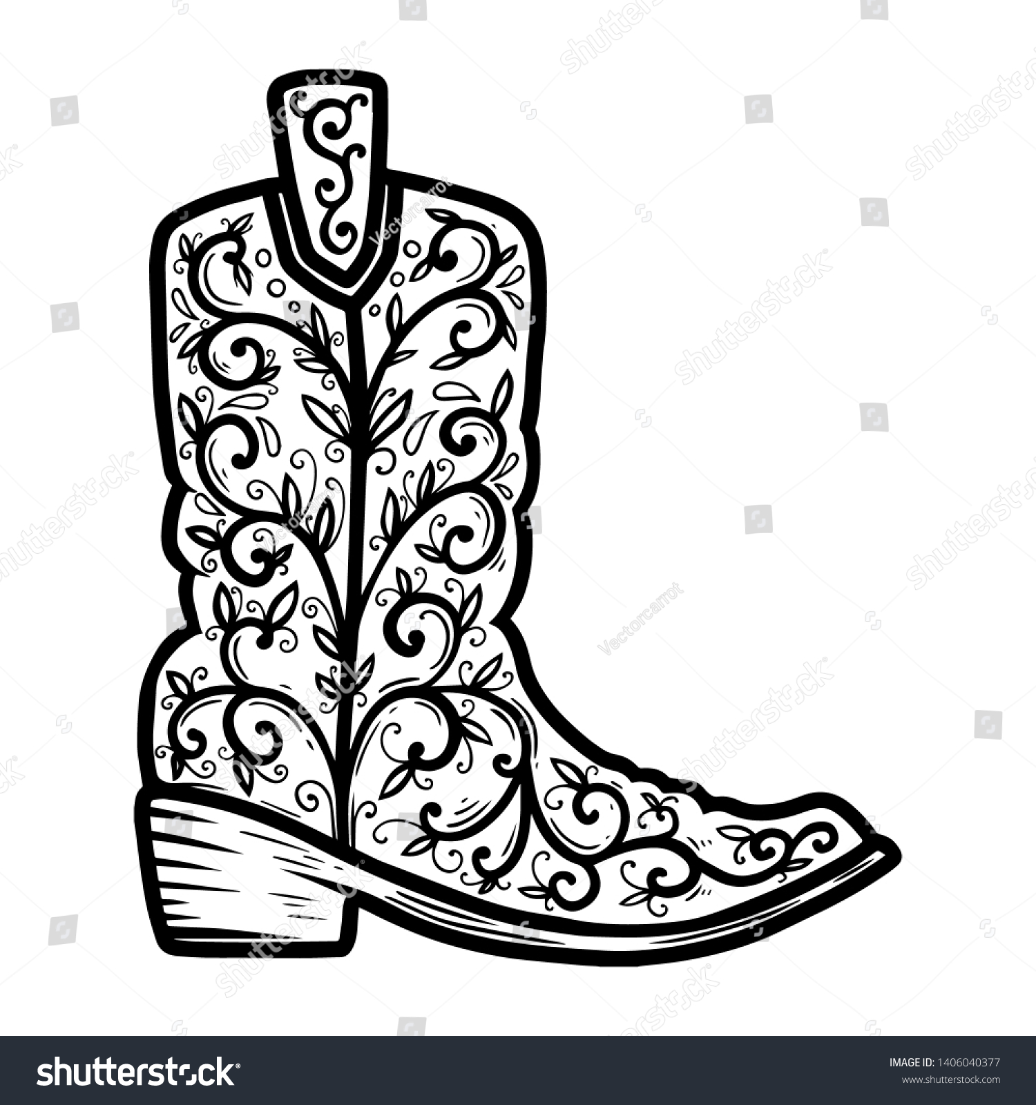 Cowboy boot floral pattern design element stock vector royalty free