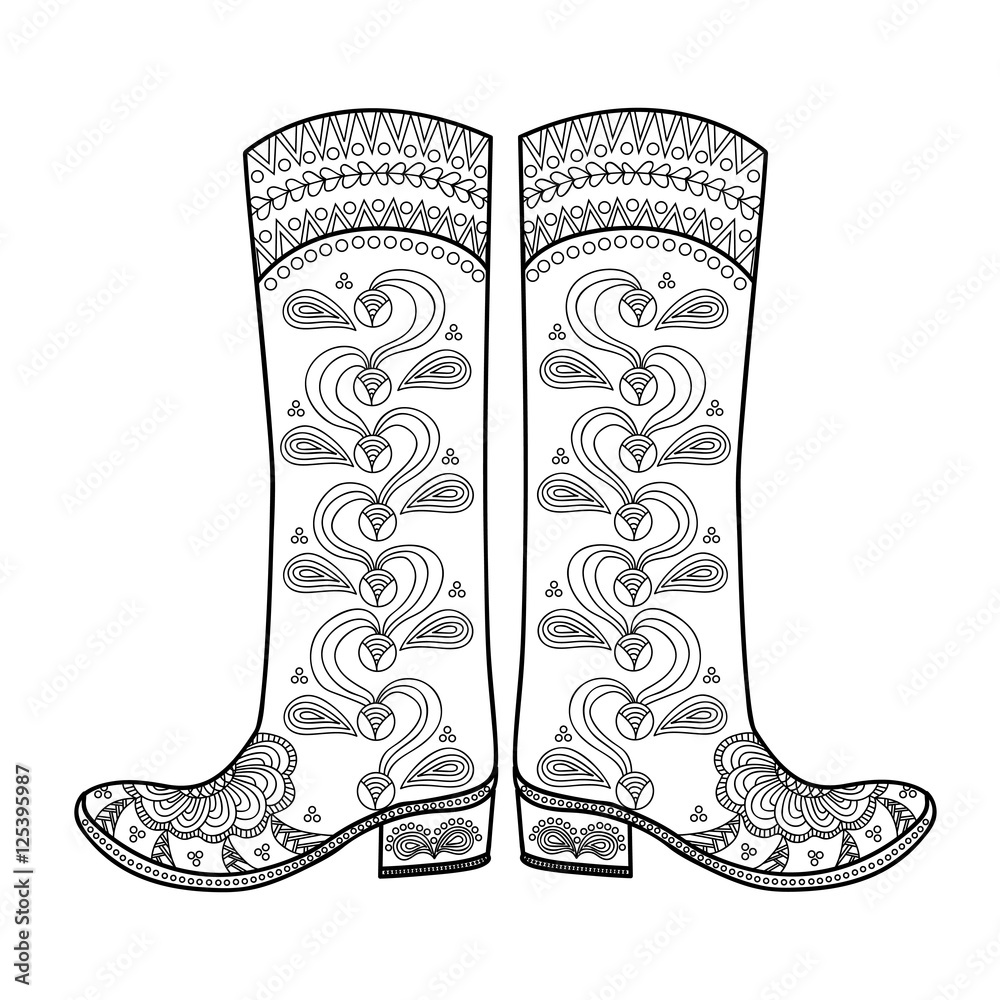 Womens shoes with a beautiful pattern bootsfreehand sketch with karakul element printing on t
