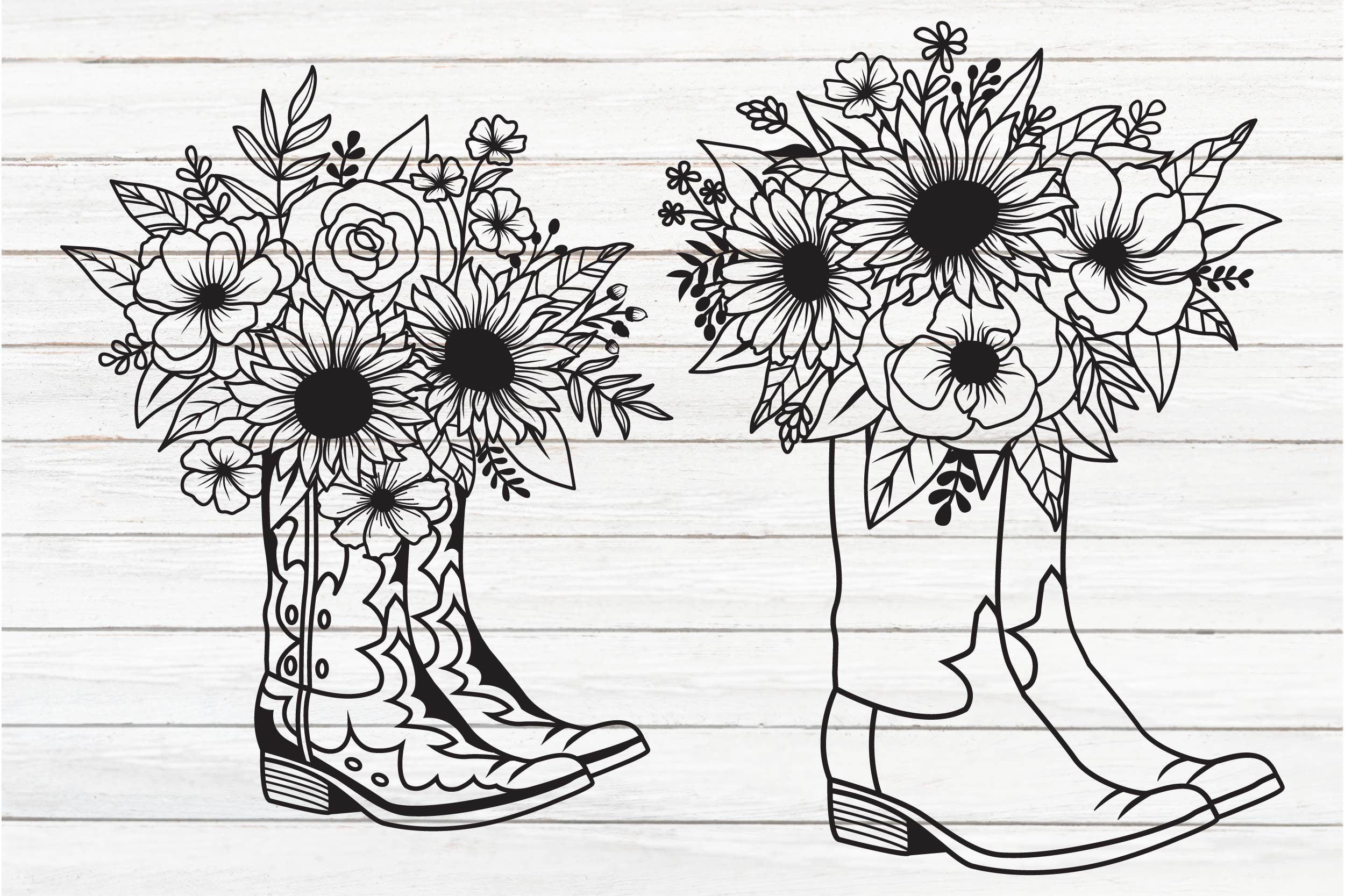 Cowboy boots with flower svg cowboy boots svg flower svg cut files cowgirl sunflower cowboy boots svg