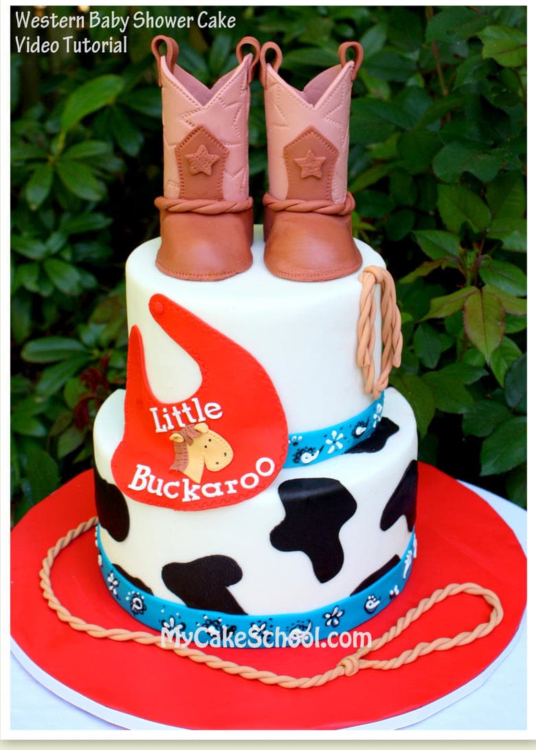 Western baby shower cake and cowboy boot cake topper tutorial