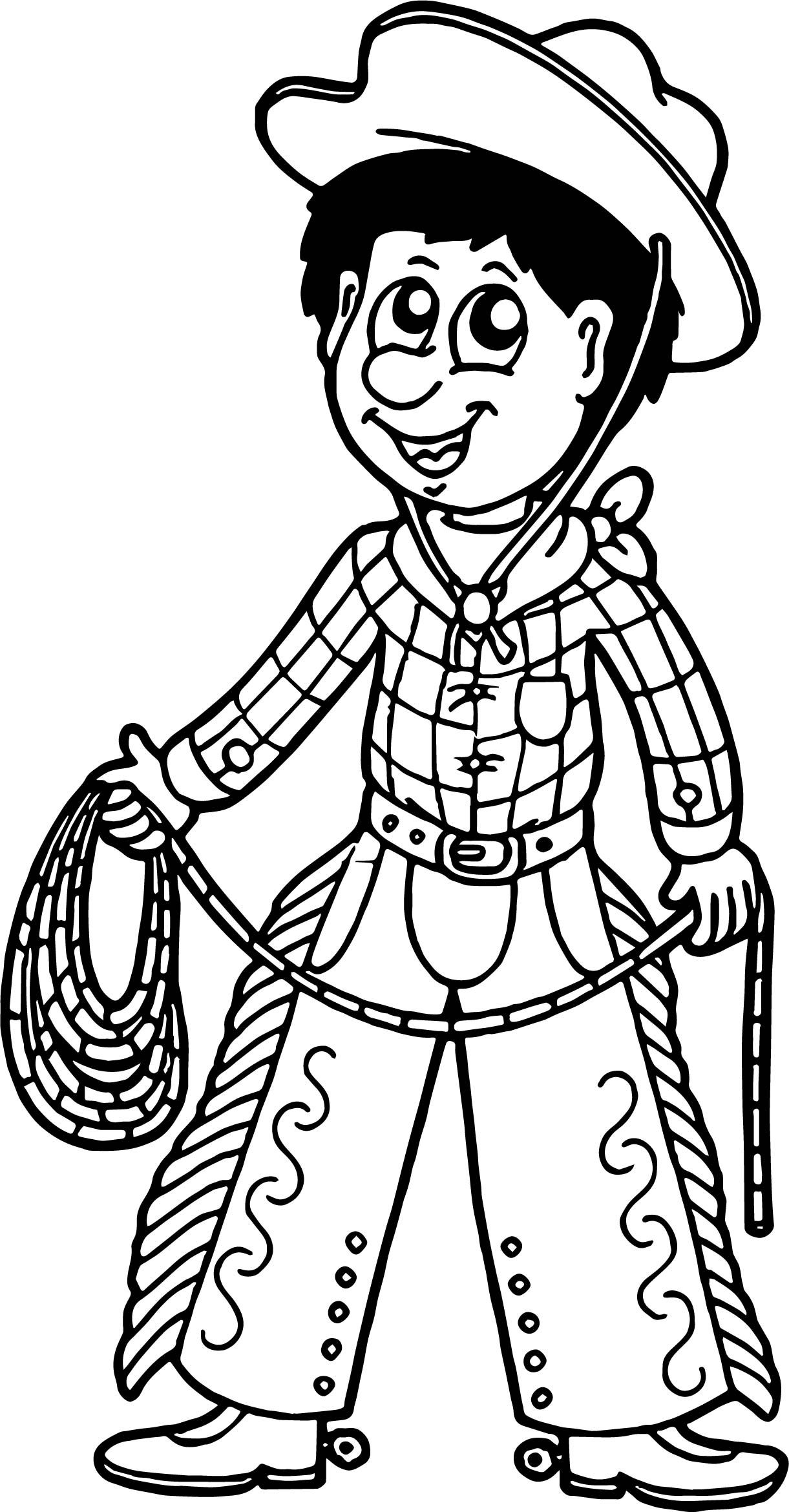 Colorful cartoon cowboy coloring page