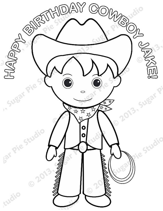 Personalized cowboy coloring page birthday party favor colouring activity sheet personalized western printable template