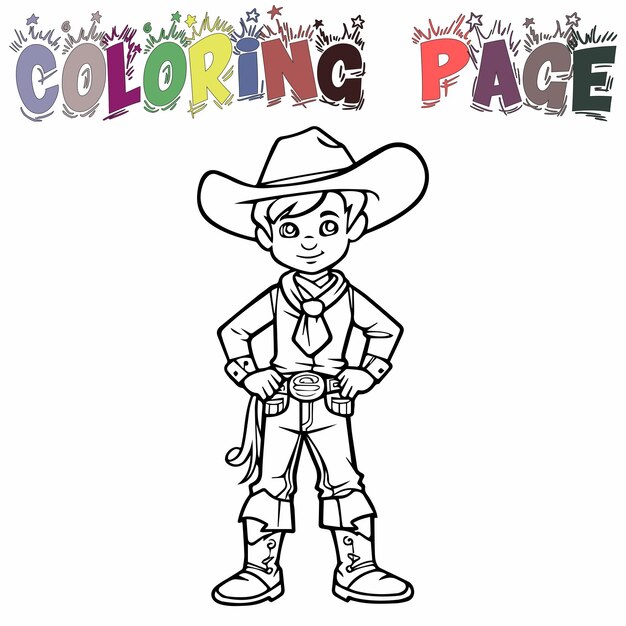 Premium vector kid wear cowboys uniform for coloring book or coloring page for kids vector clipart illustration