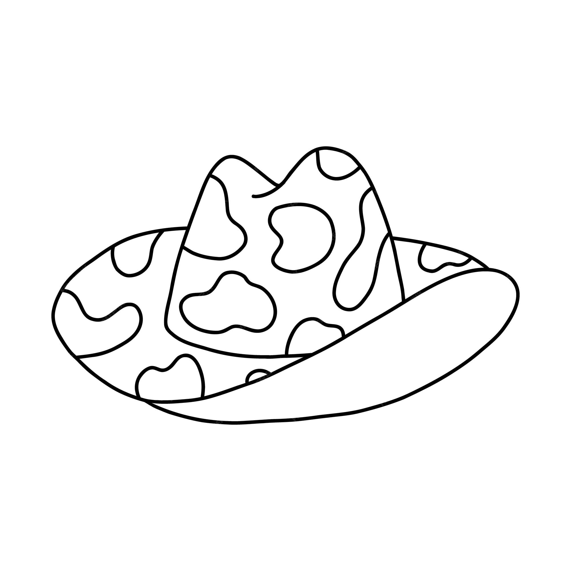 Premium vector cute cowboy hat doodle with hand drawn outline sheriff hat with cow print in cowboy and cowgirl western theme vector simple doodle for horse ranch wild west style isolated