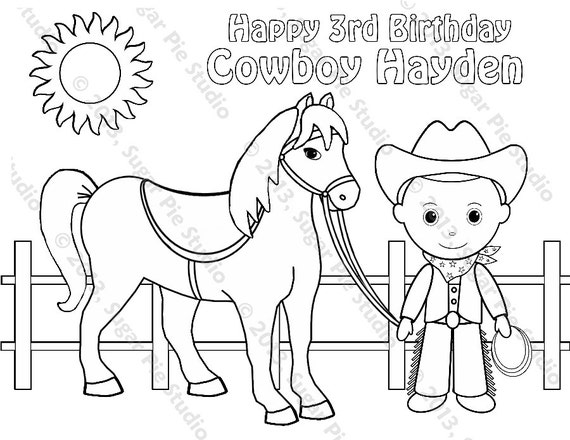 Personalized cowboy coloring page birthday party favor colouring activity sheet personalized printable template