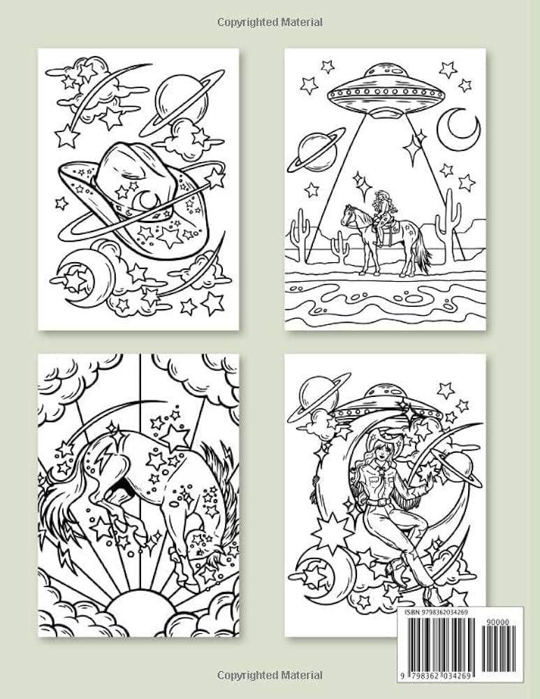 Cosmic cowgirl coloring book space cowgirl coloring book western girl gifts cute illustrations for relaxation and stress relief art loco books