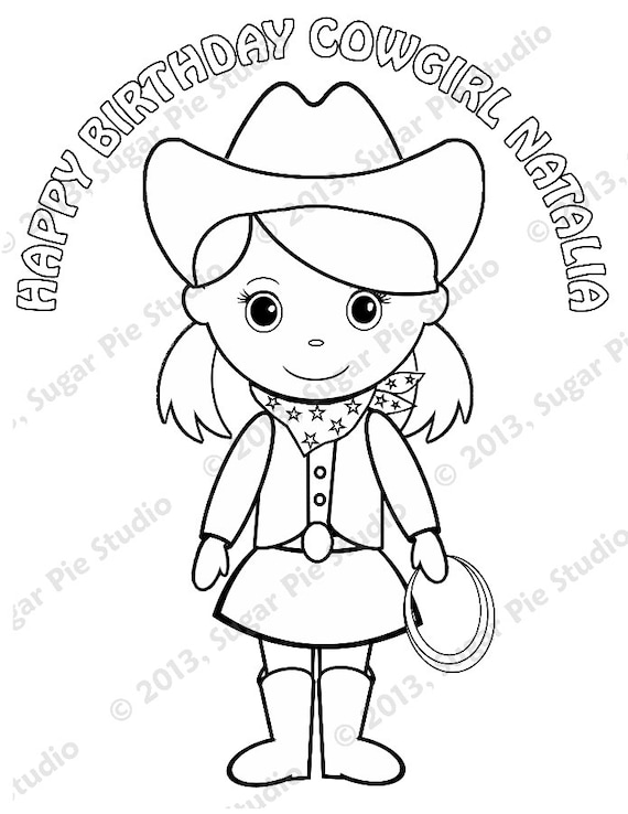 Personalized cowgirl coloring page birthday party favor colouring activity sheet personalized printable template
