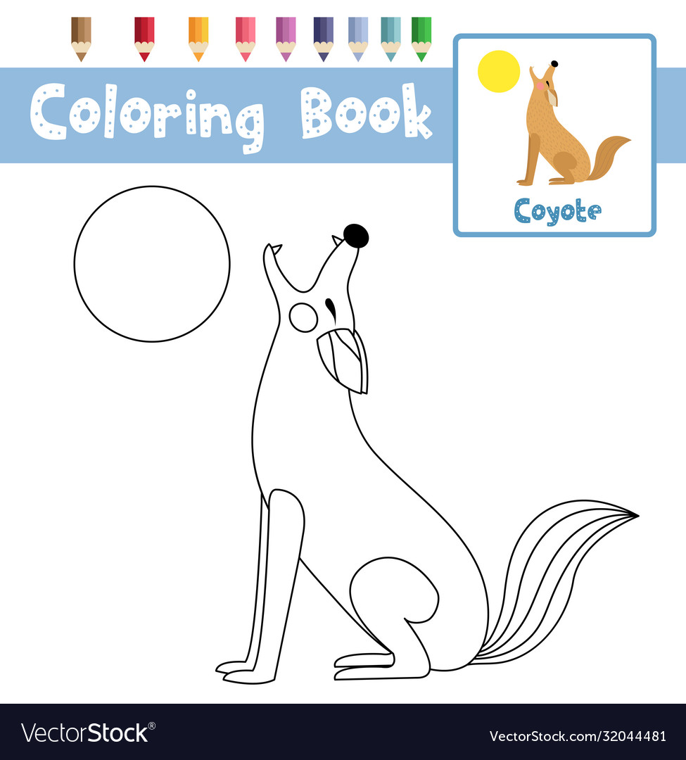 Coloring page howling coyote animal cartoon vector image