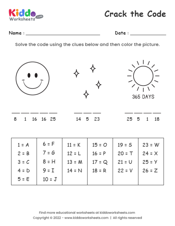 Free printable crack the code worksheet