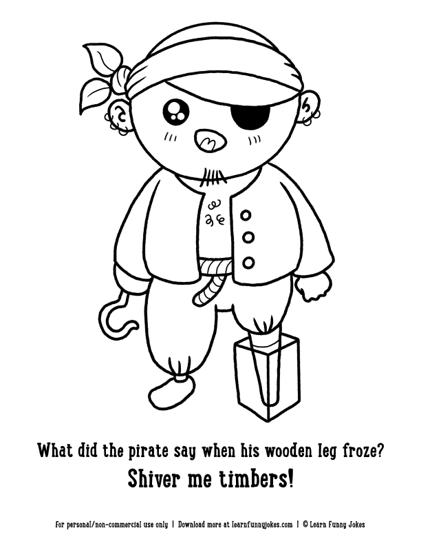 Drawing of a pirate with a frozen leg free printable coloring page free halloween coloring pages coloring pages funny jokes for kids