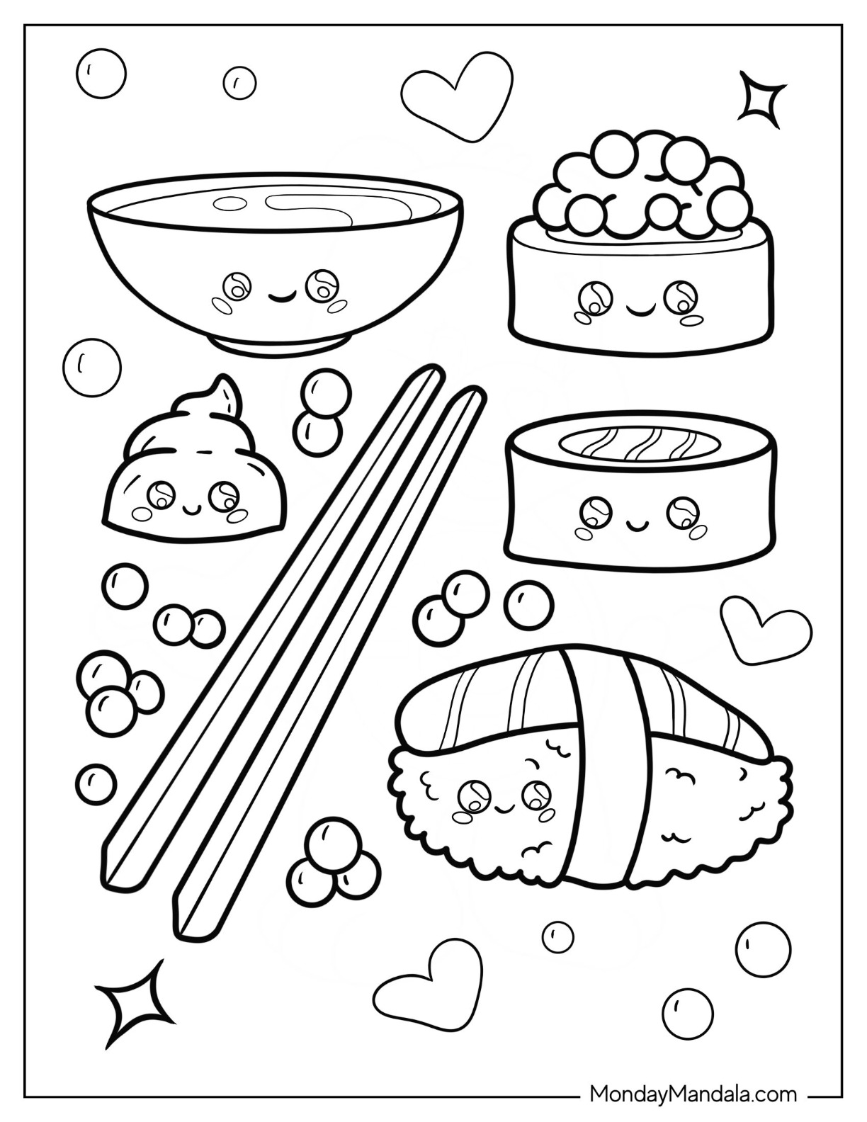 Sushi coloring pages free pdf printables