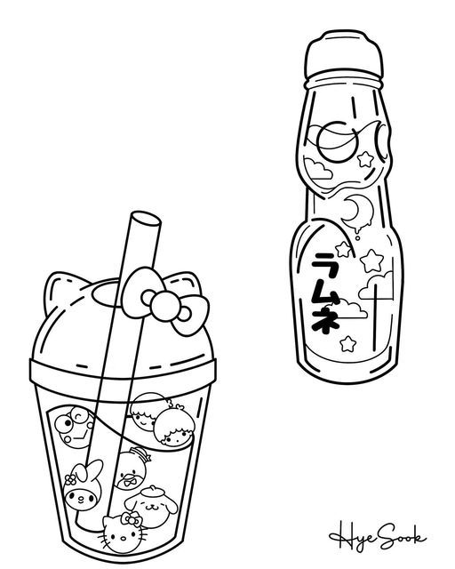 Hyesook on instagram kawaii drinks ð taken sanrio boba sky ramune tattoodesign tatâ hello kitty colouring pages cute coloring pages chibi coloring pages