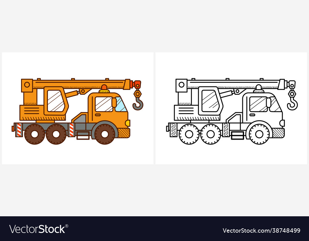 Crane truck coloring page side view royalty free vector