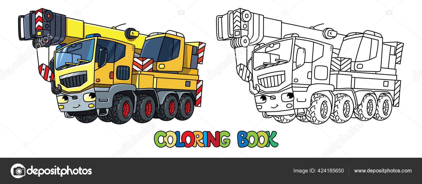 Mobile crane truck crane autocrane coloring book kids small funny stock vector by passengerz