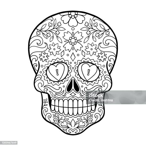 Sugar skull day of death vector illustration mexican skull coloring page stock illustration