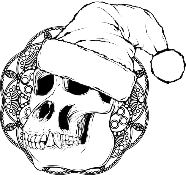 Crãneo de mono en contorno blanco y negro vector premium