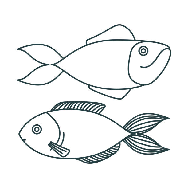 Monochrome sketch silhouette pair of types fish stock illustration