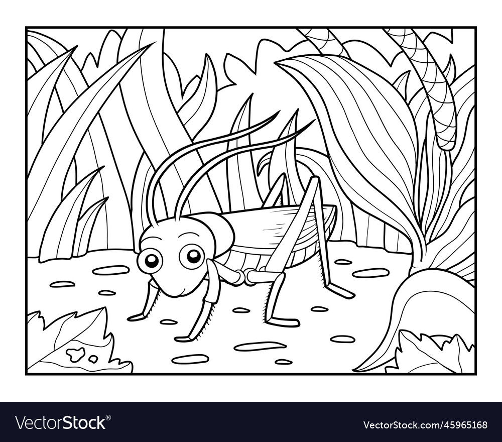 Coloring book grasshopper in the grass royalty free vector