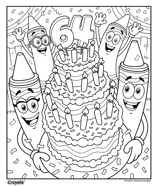Count crayon birthday cake coloring page