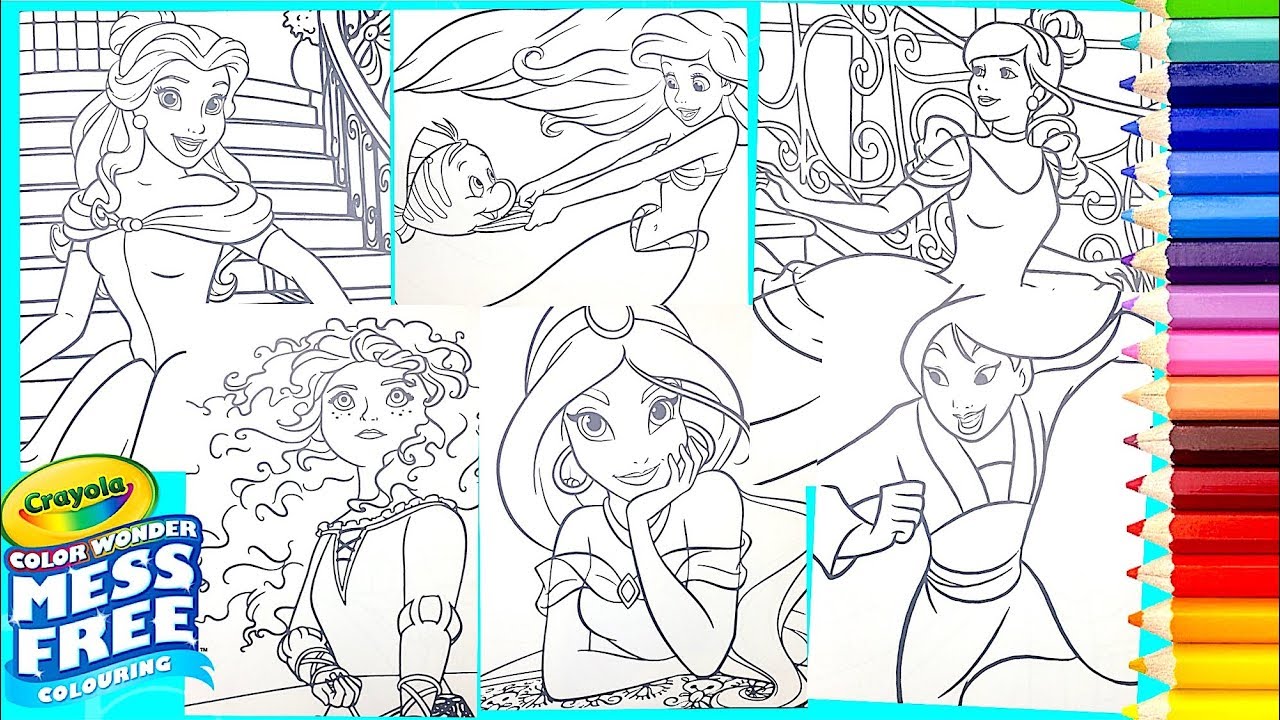 Crayola mess free disney princess pilation coloring pages for kids