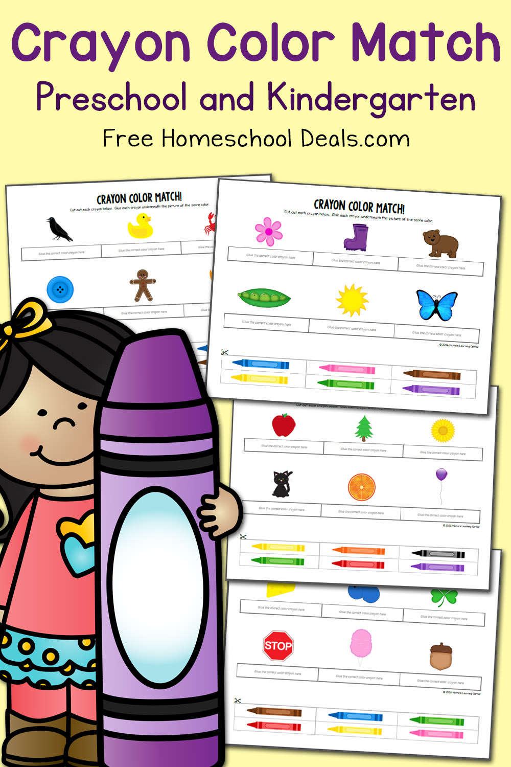 Free crayon color match printables pack instant download