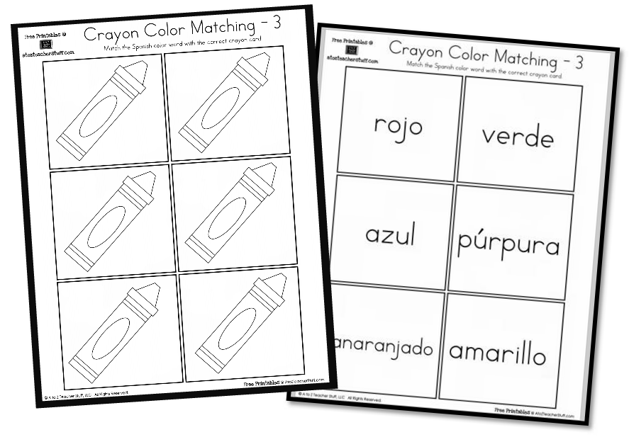 Crayon color matching â english spanish a to z teacher stuff printable pages and worksheets
