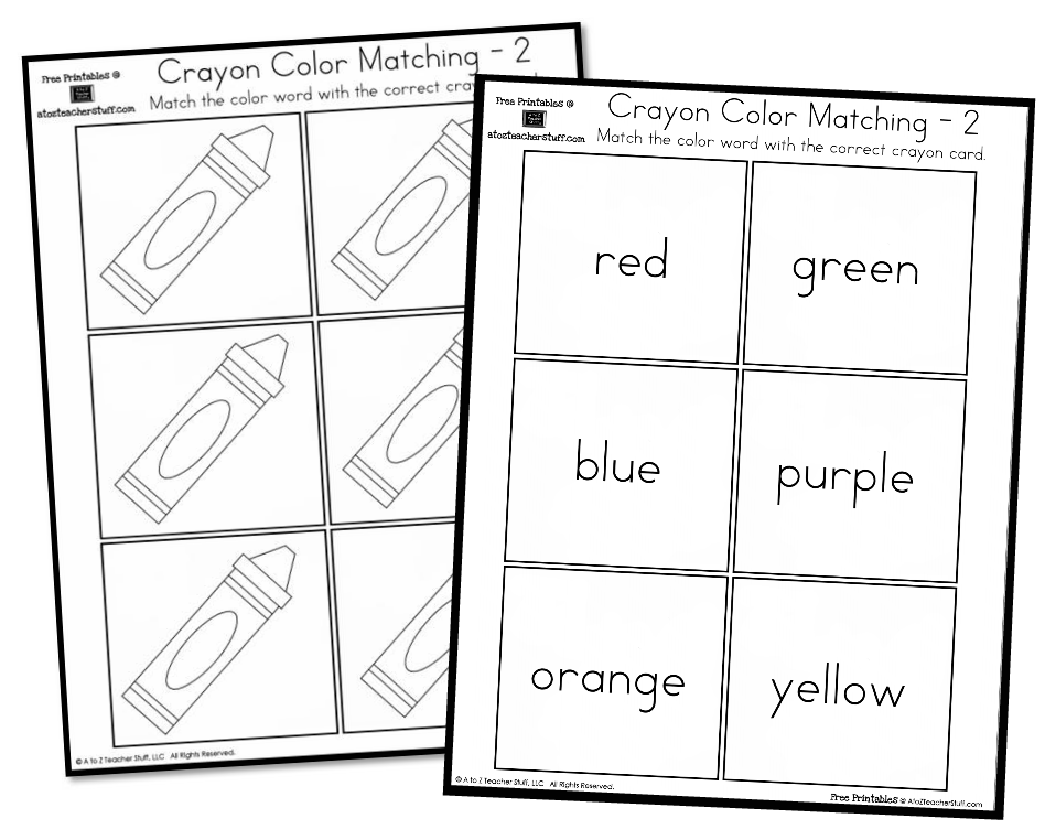 Crayon color matching â english spanish a to z teacher stuff printable pages and worksheets
