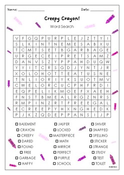Creepy crayon word search puzzle activity by aaron reynolds by mszzz teach