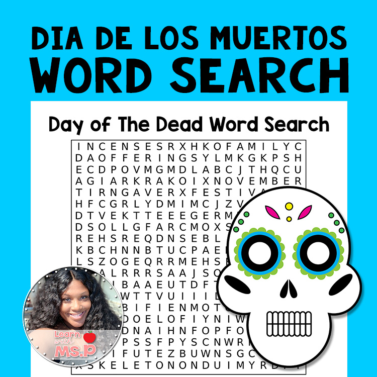 Dia de los muertos word search coloring page made by teachers
