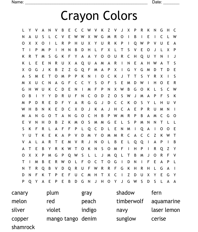 Crayon colors word search