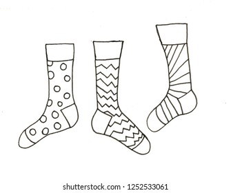 Winter hand drawn sock illustration new stock illustration