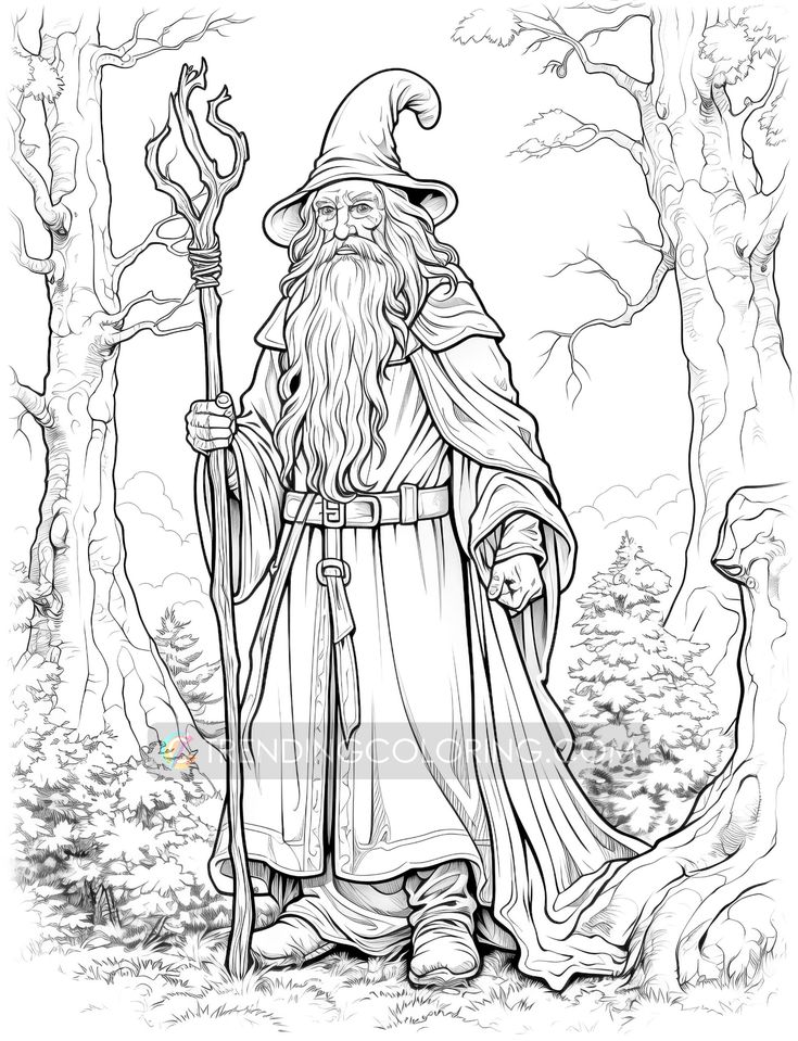 Powerful wizard coloring pages