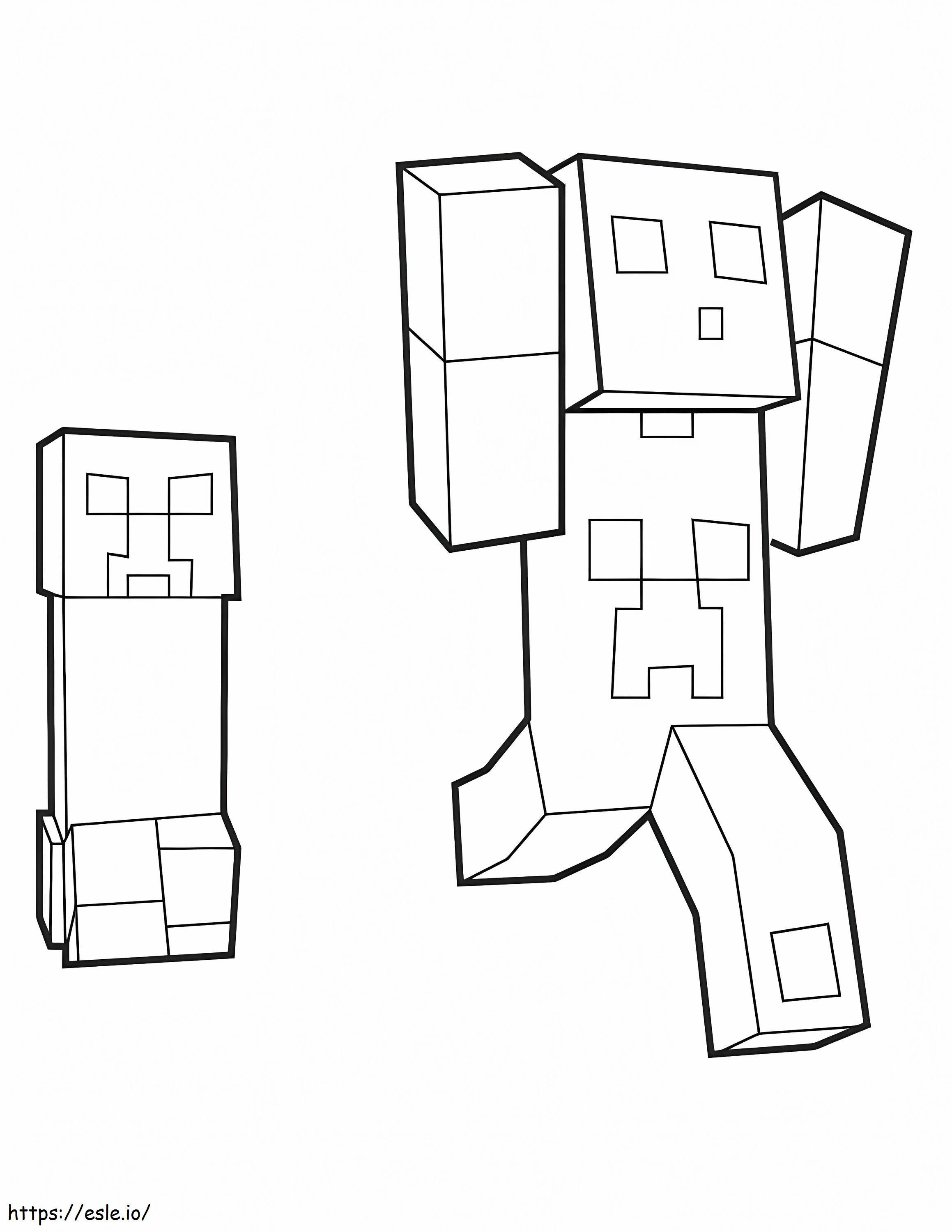 Steve and creeper coloring page